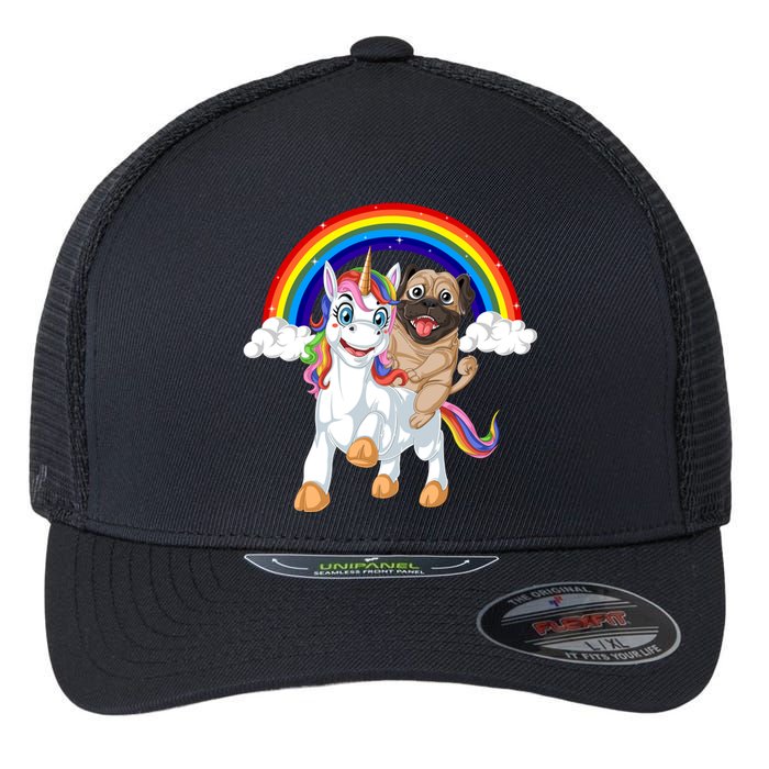 Pug Riding Unicorn Flexfit Unipanel Trucker Cap