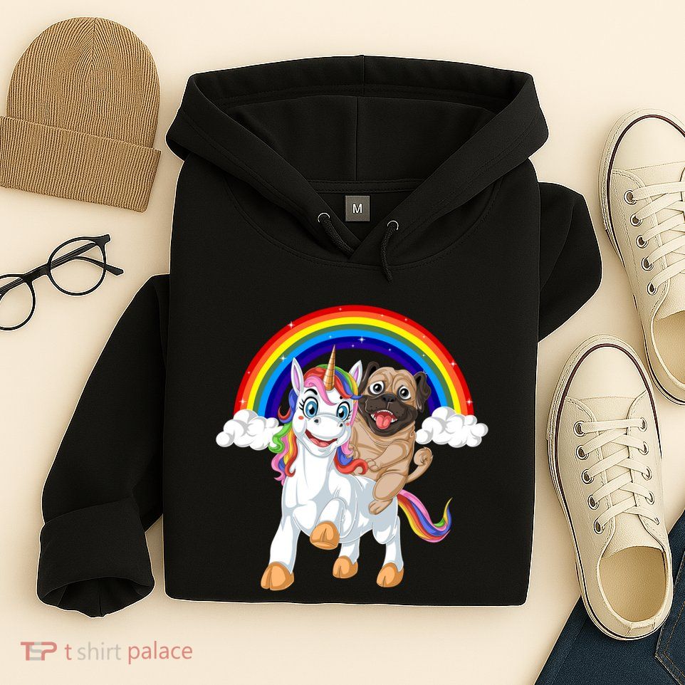 Pug Riding Unicorn Hoodie