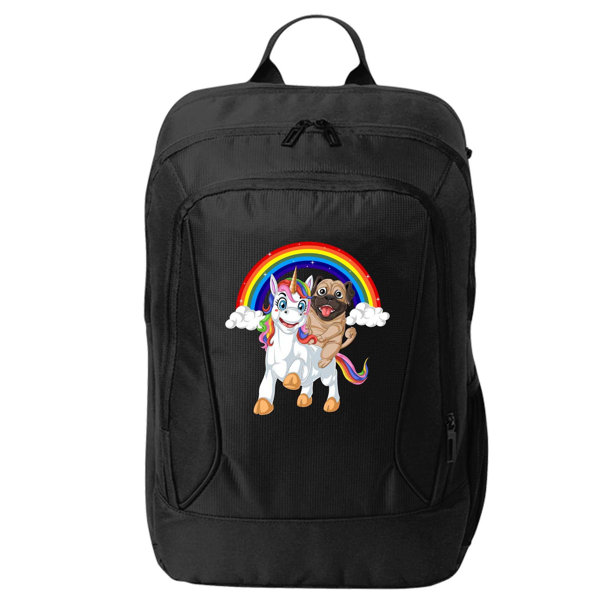 Pug Riding Unicorn City Backpack