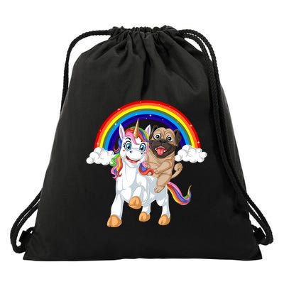 Pug Riding Unicorn Drawstring Bag