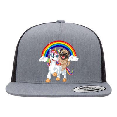 Pug Riding Unicorn Flat Bill Trucker Hat