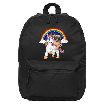 Pug Riding Unicorn 16 in Basic Backpack