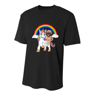 Pug Riding Unicorn Youth Performance Sprint T-Shirt
