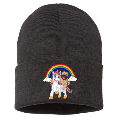 Pug Riding Unicorn Sustainable Knit Beanie