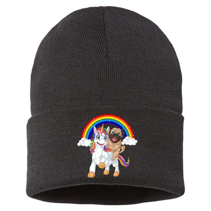 Pug Riding Unicorn Sustainable Knit Beanie