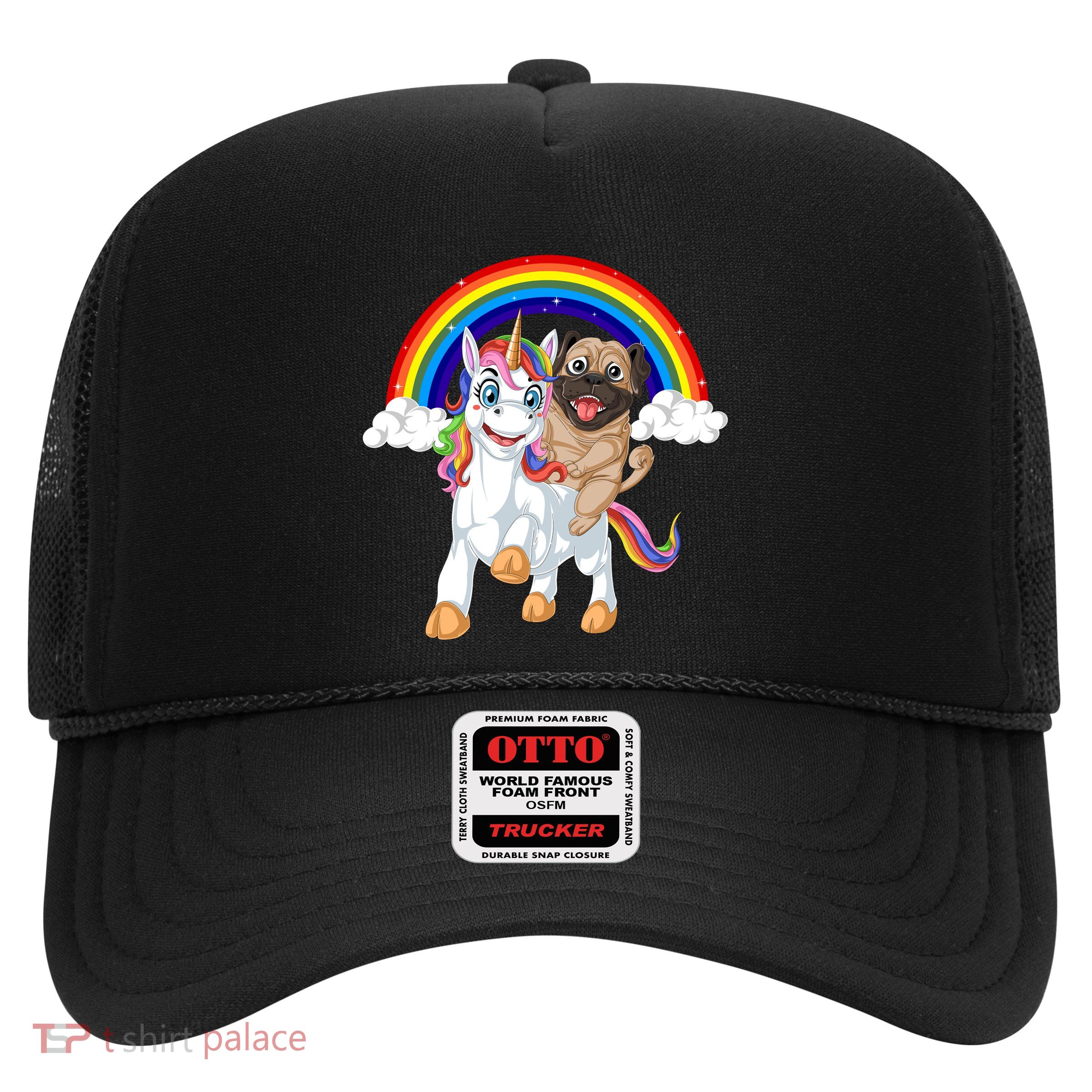 Pug Riding Unicorn Trucker Hat