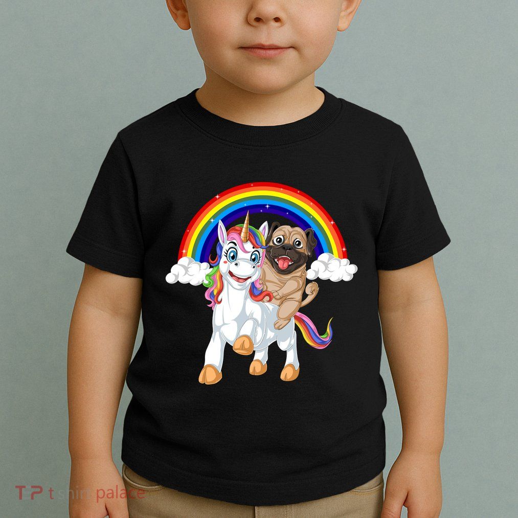 Pug Riding Unicorn Toddler T-Shirt