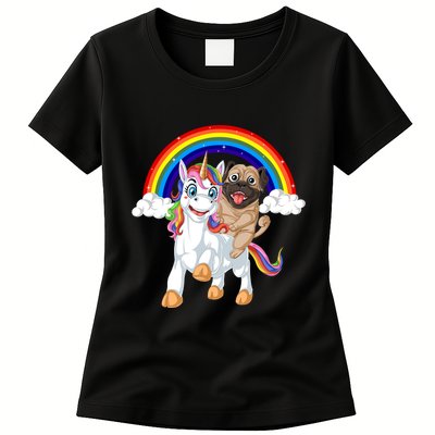 Pug Riding Unicorn Womens T-Shirt