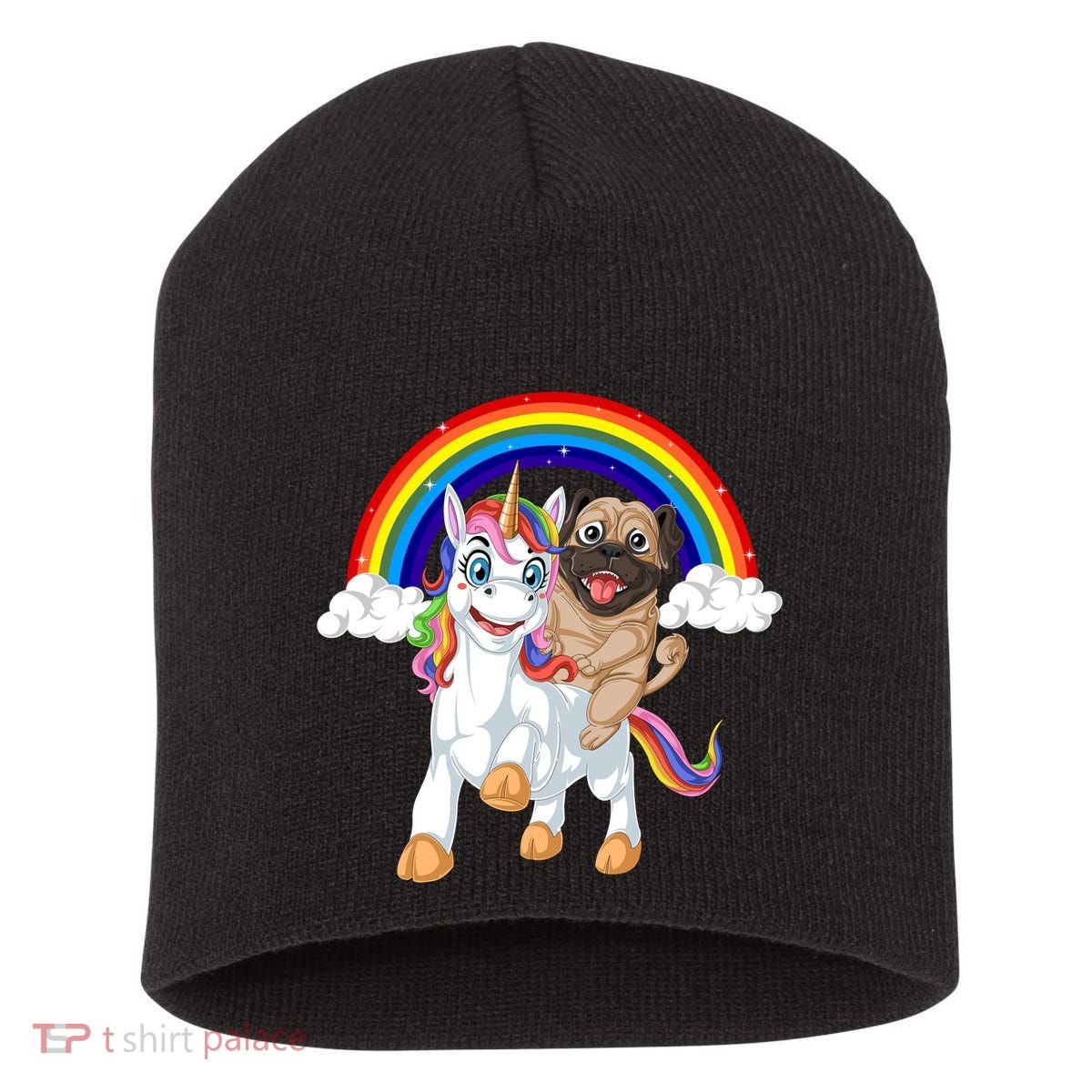Pug Riding Unicorn Short Acrylic Beanie