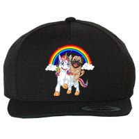 Pug Riding Unicorn Wool Snapback Cap