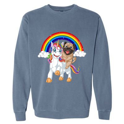 Pug Riding Unicorn Garment-Dyed Sweatshirt
