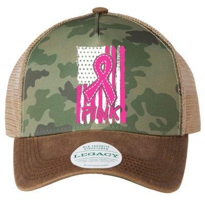 Pink Ribbon Us American Flag Breast Cancer Awareness Legacy Tie Dye Trucker Hat