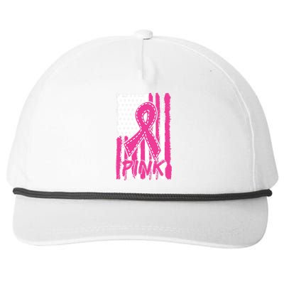 Pink Ribbon Us American Flag Breast Cancer Awareness Snapback Five-Panel Rope Hat