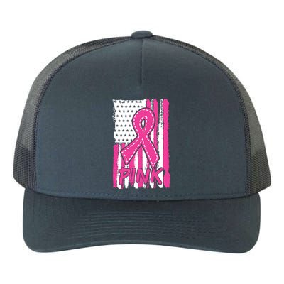 Pink Ribbon Us American Flag Breast Cancer Awareness Yupoong Adult 5-Panel Trucker Hat