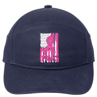 Pink Ribbon Us American Flag Breast Cancer Awareness 7-Panel Snapback Hat