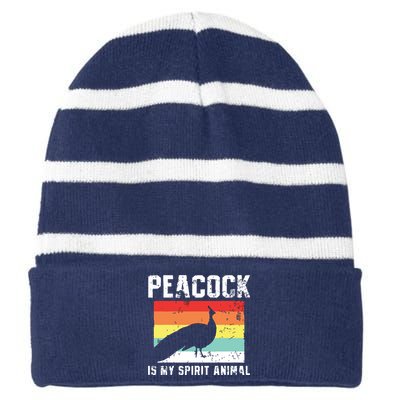 Peacock Retro Vintage Striped Beanie with Solid Band