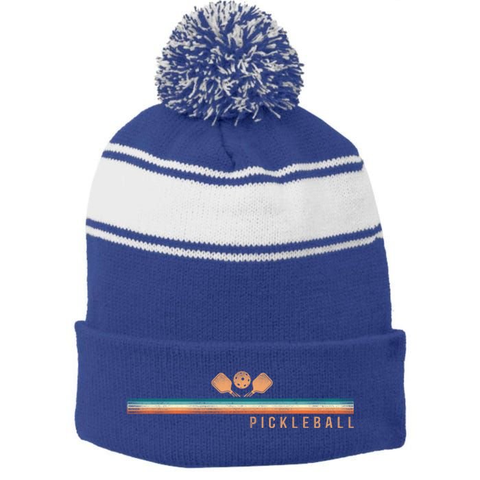 Pickleball Retro Vintage Pickleball Meaningful Gift Stripe Pom Pom Beanie