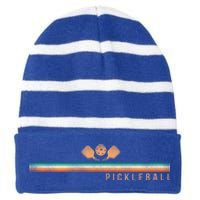 Pickleball Retro Vintage Pickleball Meaningful Gift Striped Beanie with Solid Band