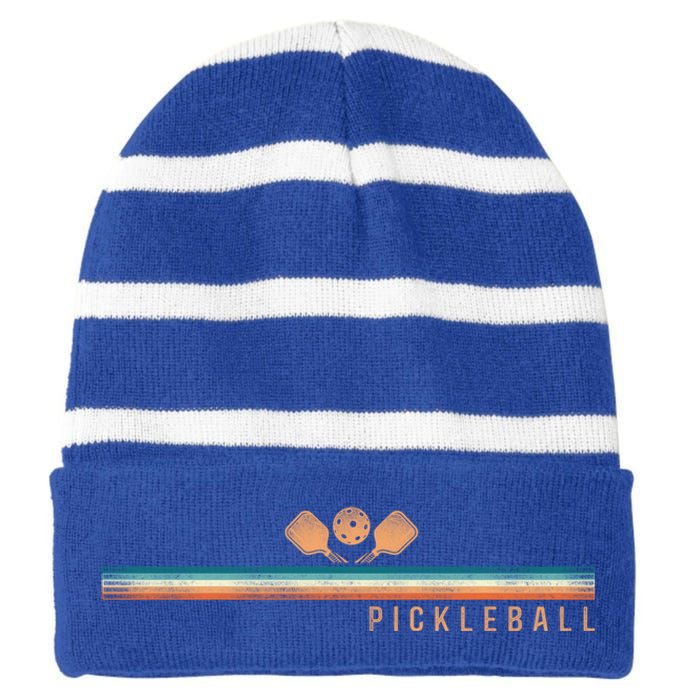 Pickleball Retro Vintage Pickleball Meaningful Gift Striped Beanie with Solid Band