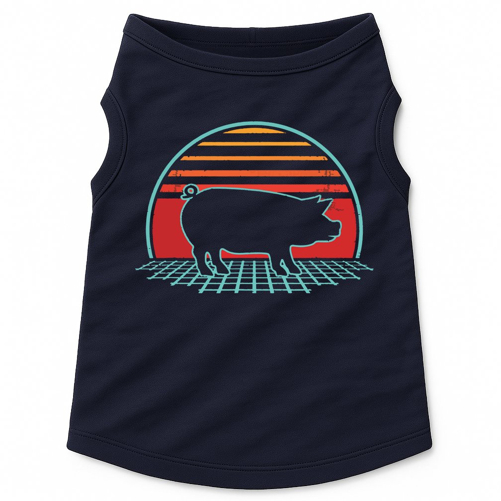 Pig Retro Vintage 80s Style Farm Animal Lover Gift Doggie Tank