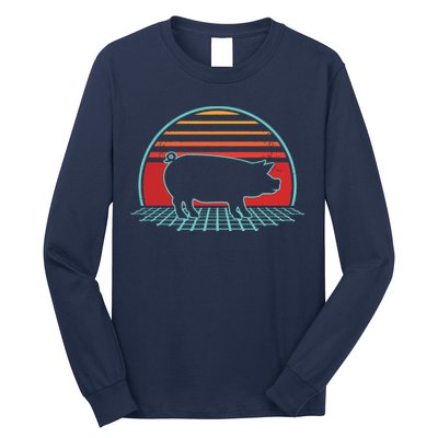 Pig Retro Vintage 80s Style Farm Animal Lover Gift Long Sleeve Shirt