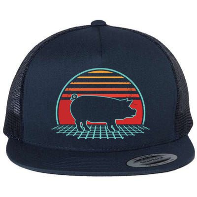 Pig Retro Vintage 80s Style Farm Animal Lover Gift Flatbill Hat