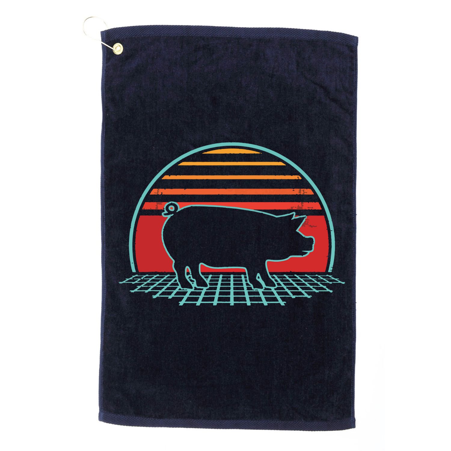 Pig Retro Vintage 80s Style Farm Animal Lover Gift Golf Towel
