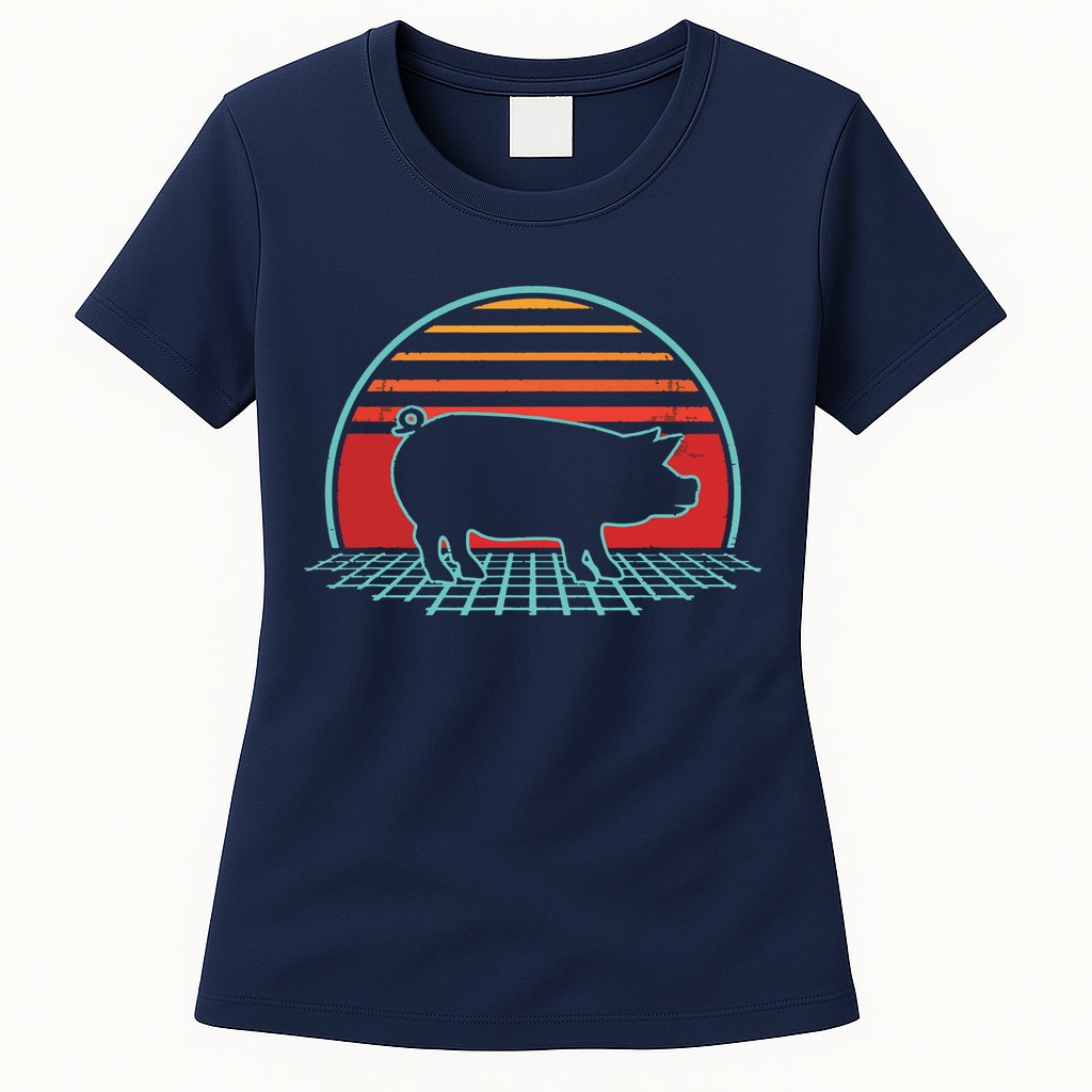 Pig Retro Vintage 80s Style Farm Animal Lover Gift Womens T-Shirt