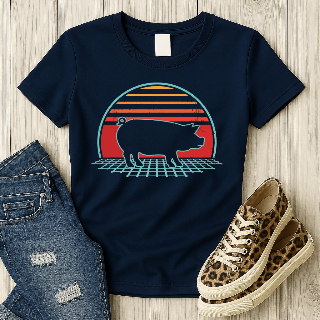 Pig Retro Vintage 80s Style Farm Animal Lover Gift Womens T-Shirt
