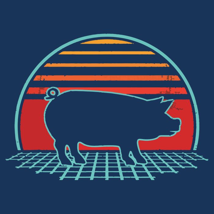 Pig Retro Vintage 80s Style Farm Animal Lover Gift Womens T-Shirt