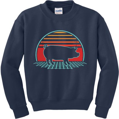 Pig Retro Vintage 80s Style Farm Animal Lover Gift Kids Sweatshirt
