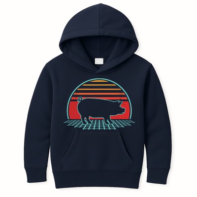 Pig Retro Vintage 80s Style Farm Animal Lover Gift Kids Hoodie