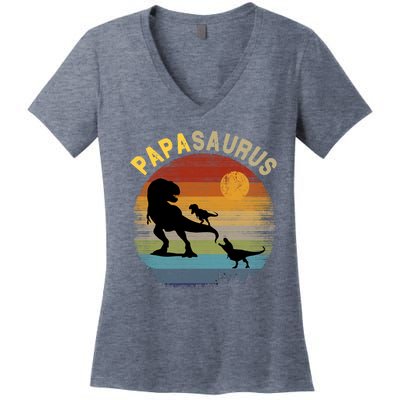 Papasaurus Retro Vintage Sunset Women's V-Neck T-Shirt