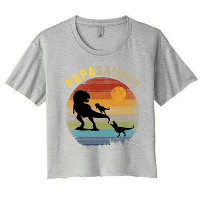 Papasaurus Retro Vintage Sunset Women's Crop Top Tee