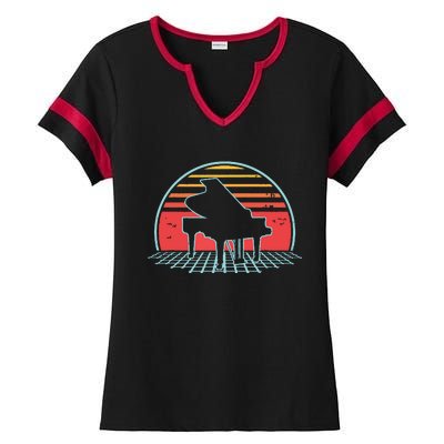 Piano Retro Vintage 80s Player Pianist Musician Gift Ladies Halftime Notch Neck Tee