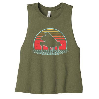 Piano Retro Vintage 80s Player Pianist Musician Gift Women's Racerback Cropped Tank