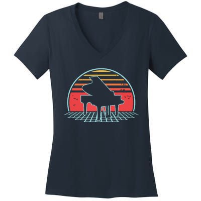 Piano Retro Vintage 80s Player Pianist Musician Gift Women's V-Neck T-Shirt