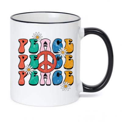 Peace Retro Vintage Sunflower 11oz Black Color Changing Mug