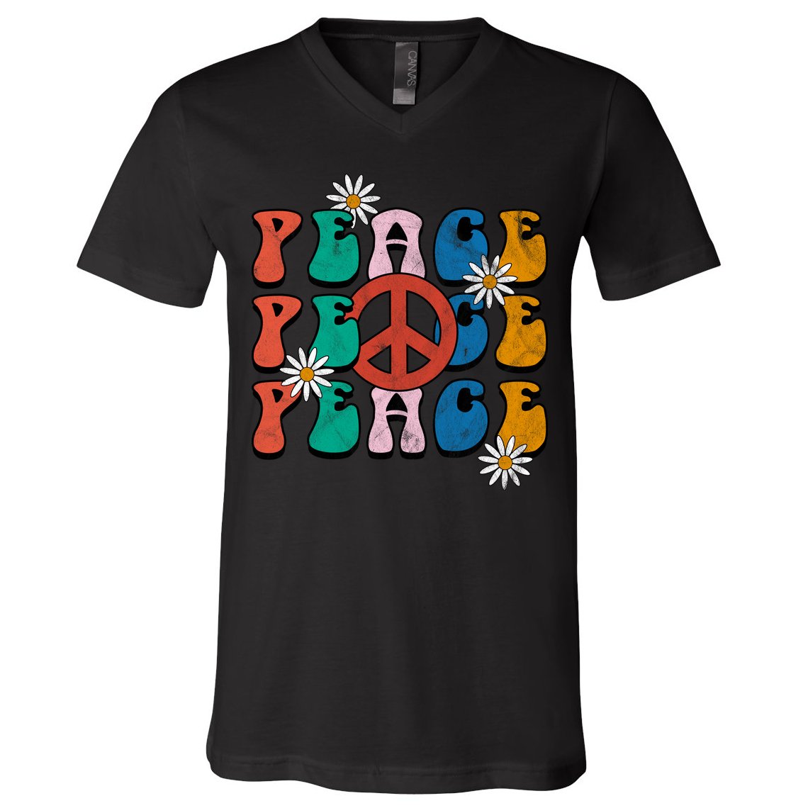 Peace Retro Vintage Sunflower V-Neck T-Shirt