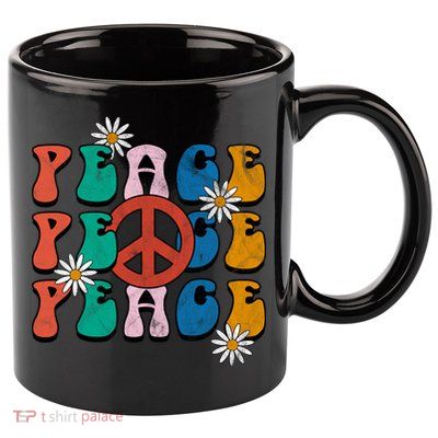 Peace Retro Vintage Sunflower 11oz C Handle Ceramic Mug