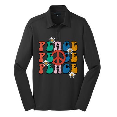 Peace Retro Vintage Sunflower Silk Touch Performance Long Sleeve Polo