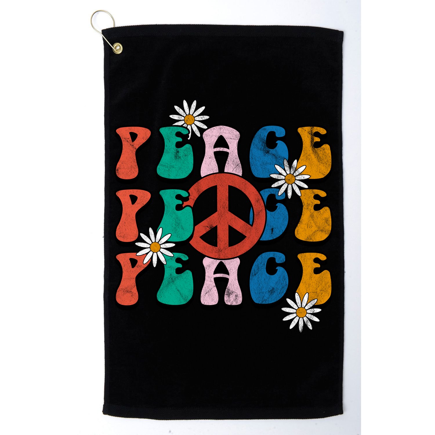 Peace Retro Vintage Sunflower Golf Towel