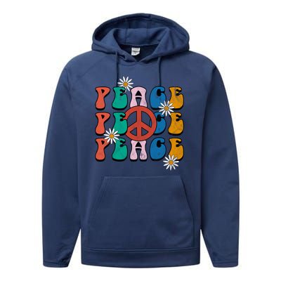 Peace Retro Vintage Sunflower Performance Fleece Hoodie