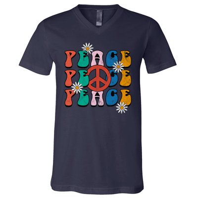 Peace Retro Vintage Sunflower V-Neck T-Shirt