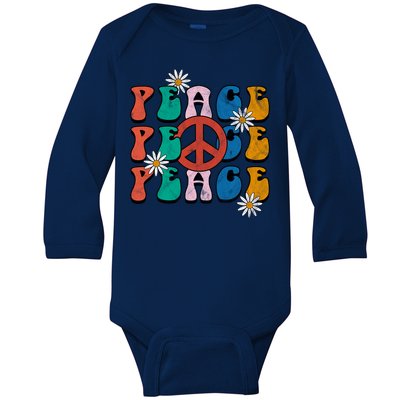 Peace Retro Vintage Sunflower Baby Long Sleeve Bodysuit