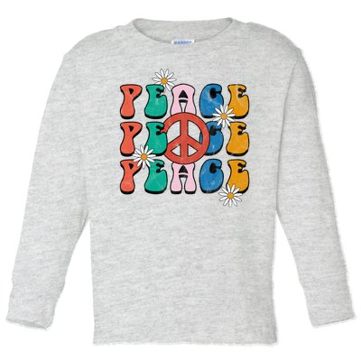 Peace Retro Vintage Sunflower Toddler Long Sleeve Shirt