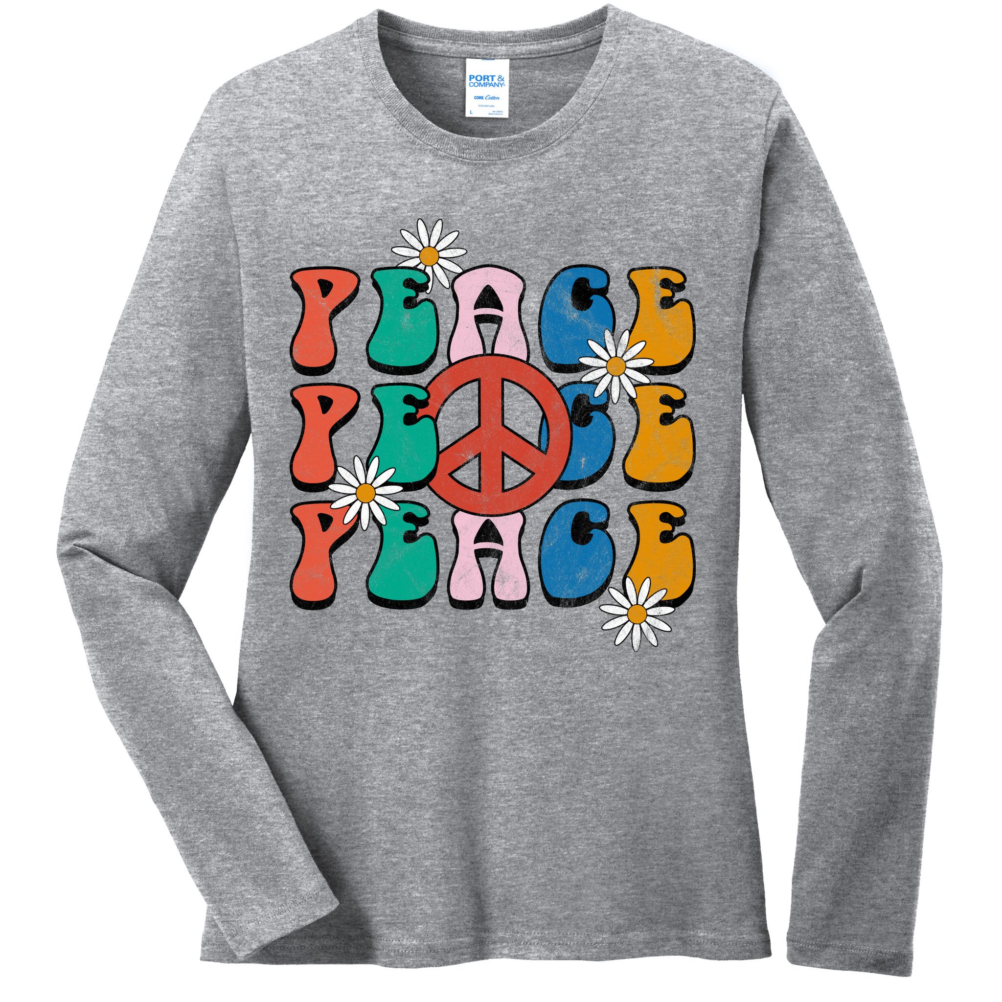 Peace Retro Vintage Sunflower Ladies Long Sleeve Shirt