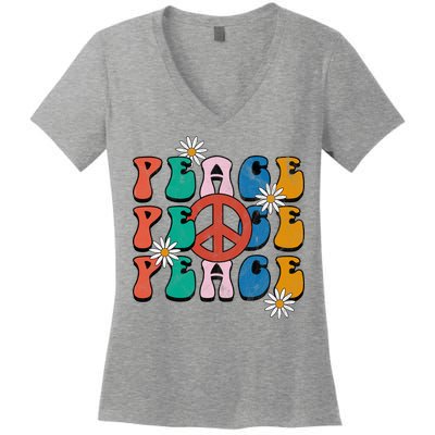 Peace Retro Vintage Sunflower Women's V-Neck T-Shirt