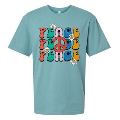 Peace Retro Vintage Sunflower Sueded Cloud Jersey T-Shirt