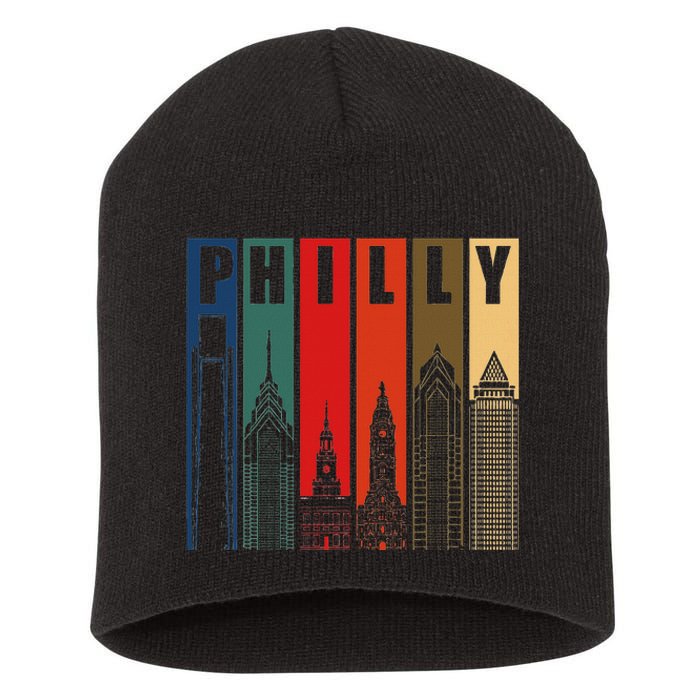 P.H.I.L.L.Y Retro Vintage Philadelphia Skyline P.H.I.L.L.Y City Pride Short Acrylic Beanie